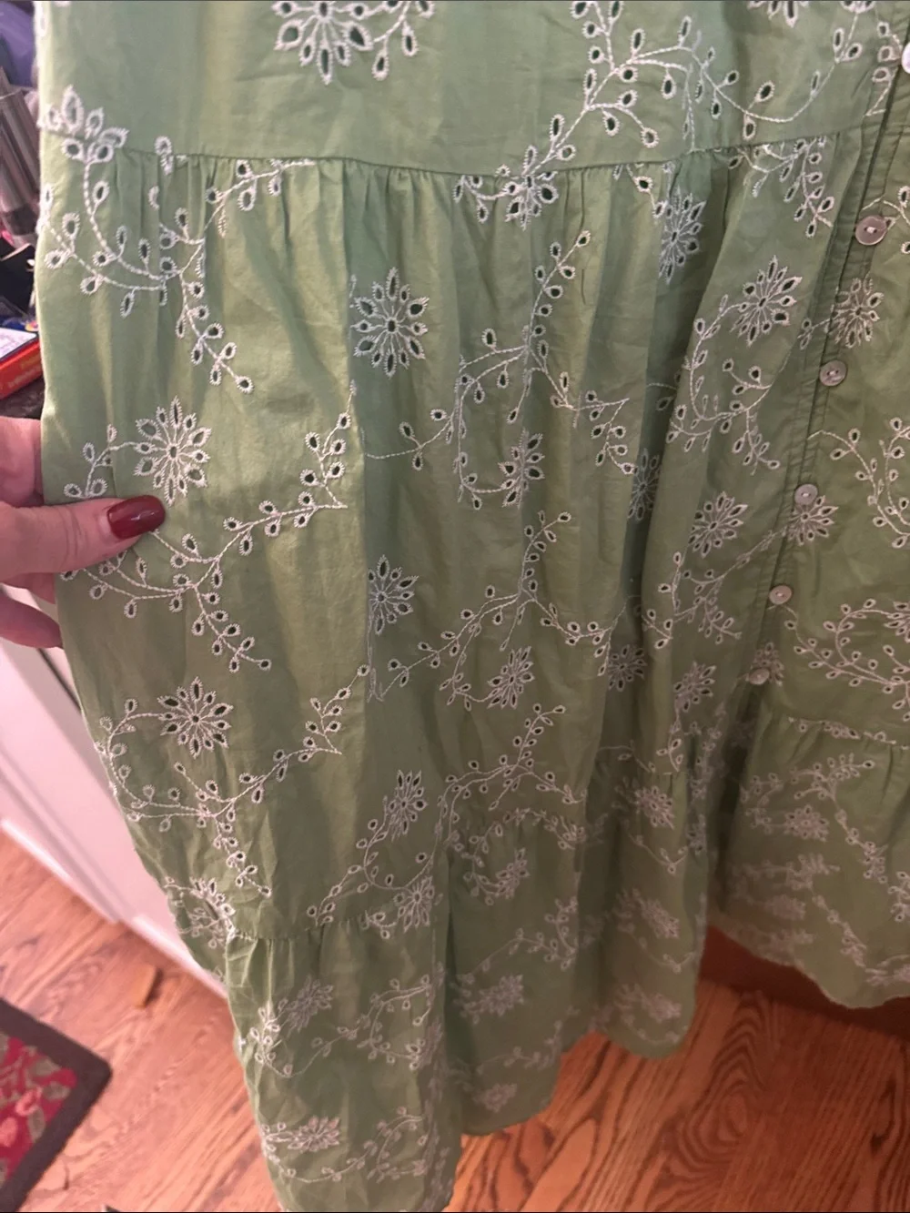 J. Jill Light Green Sleeveless Embroidered Button-Front Maxi Dress - Picture 5 of 6